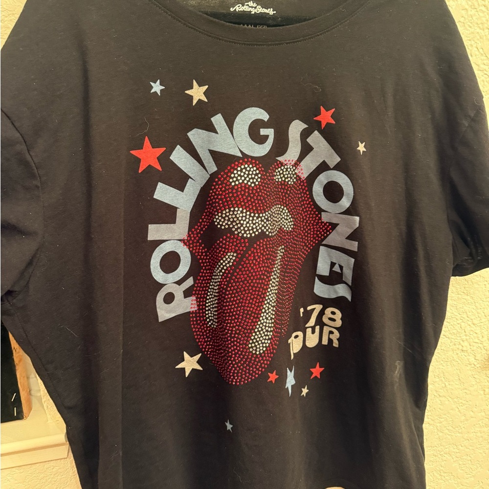 T-Shirt  Music  Glam Rock Rolling Stones Black Graphic Rhinestone. Glam and Edgy - Picture 9 of 16
